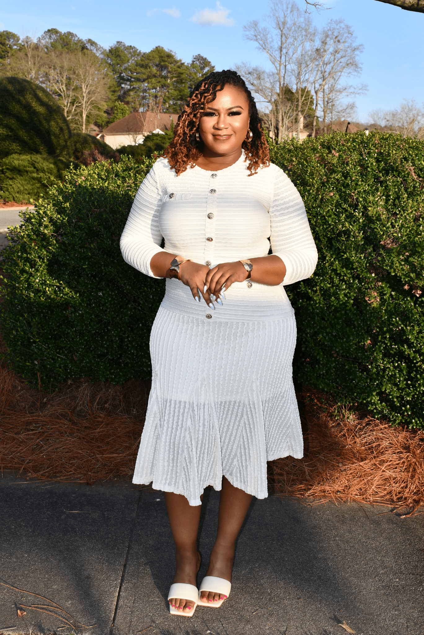Fancy Mindset Cream fit and flare Dress