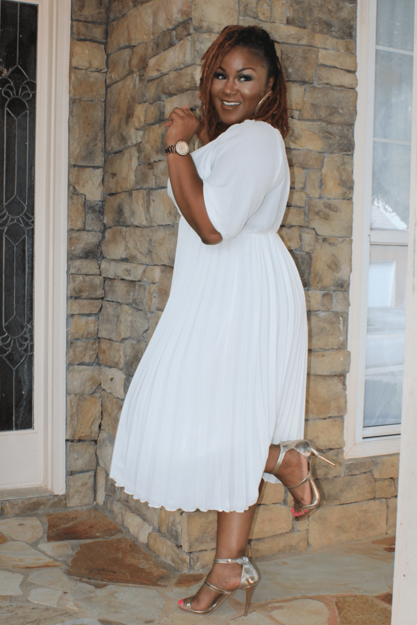 Church Girl Crinkle Dress(White)