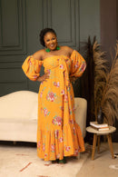 Kamor Floral Print "Off the shoulder" Orange Dress - Z’Nor Avenue Boutique