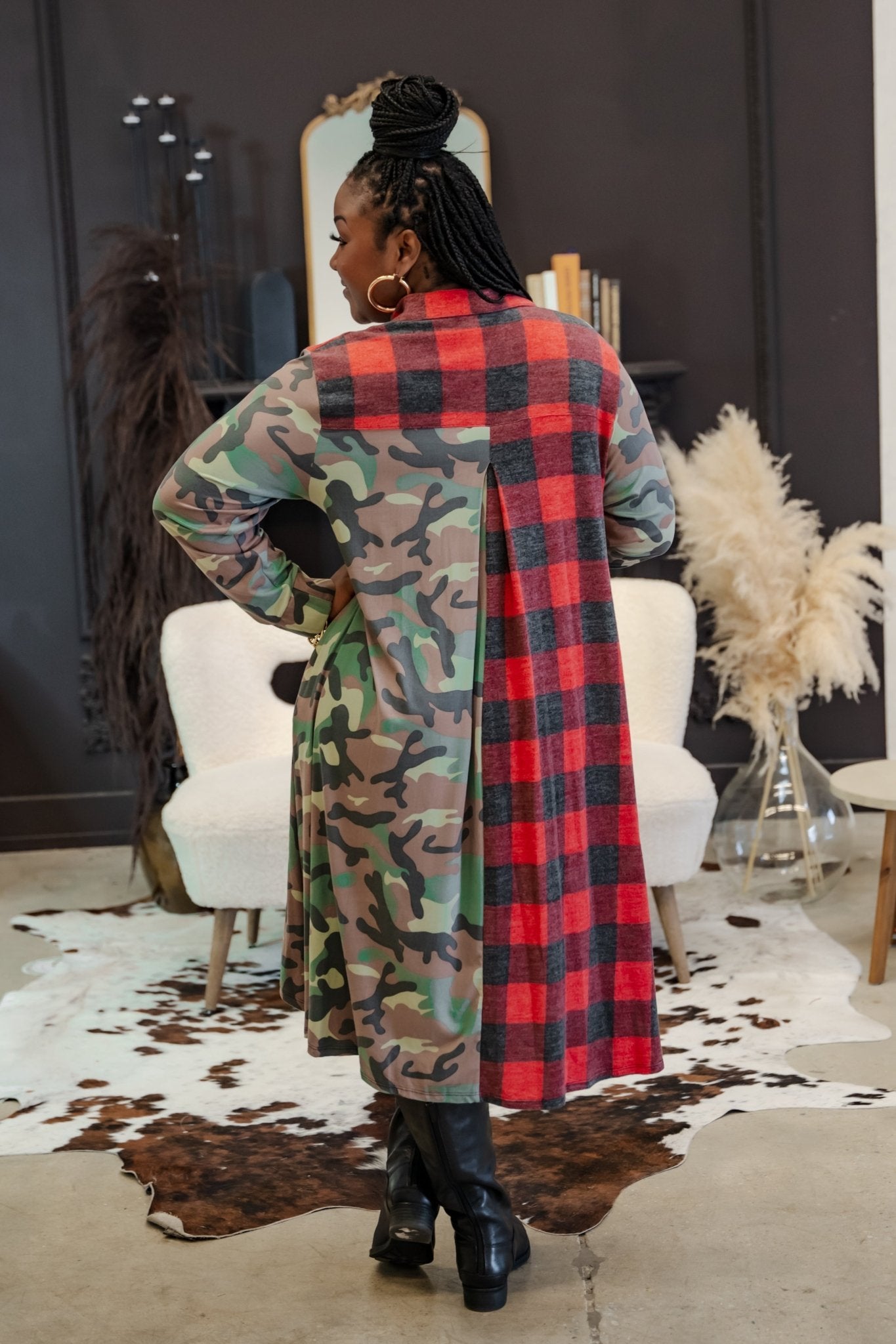 Kandi Camouflage Red Fleece Shacket Dress - Z’Nor Avenue Boutique