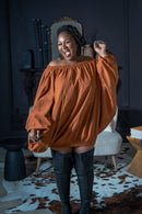 KK's Off the Shoulder Bubble Caramel Dress Shirt - Z’Nor Avenue Boutique