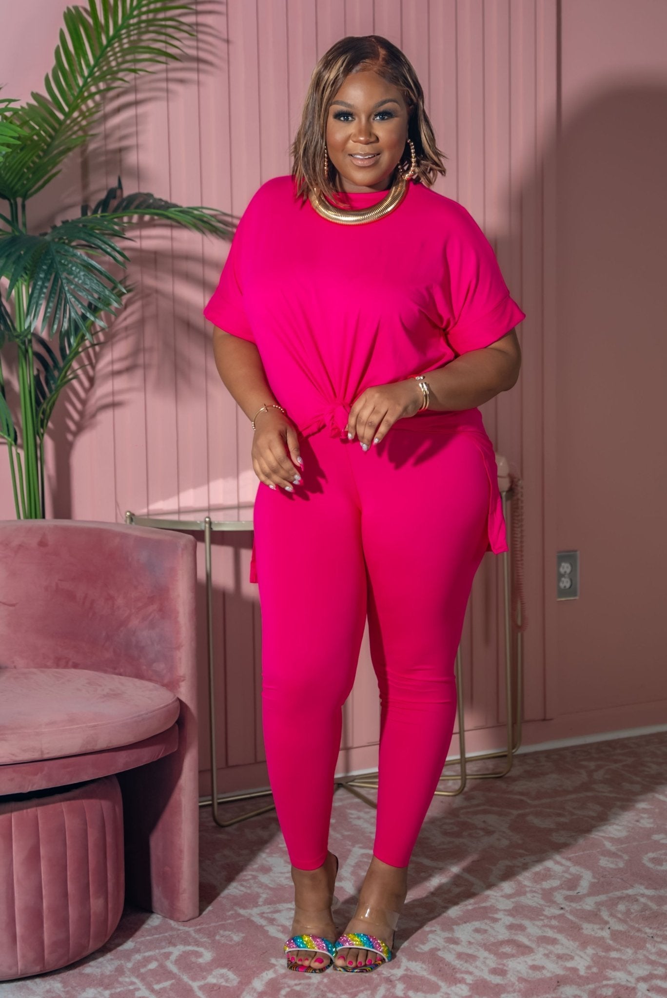 My Every Vibe Short Sleeve Pink (Pants Set)