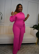 Walk My Way One Sleeve Jumpsuit (Pink) - Z’Nor Avenue Boutique